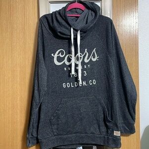 Coors Brewery Golden, CO hooded sweatshirt scuba neck drawstring size XL grey